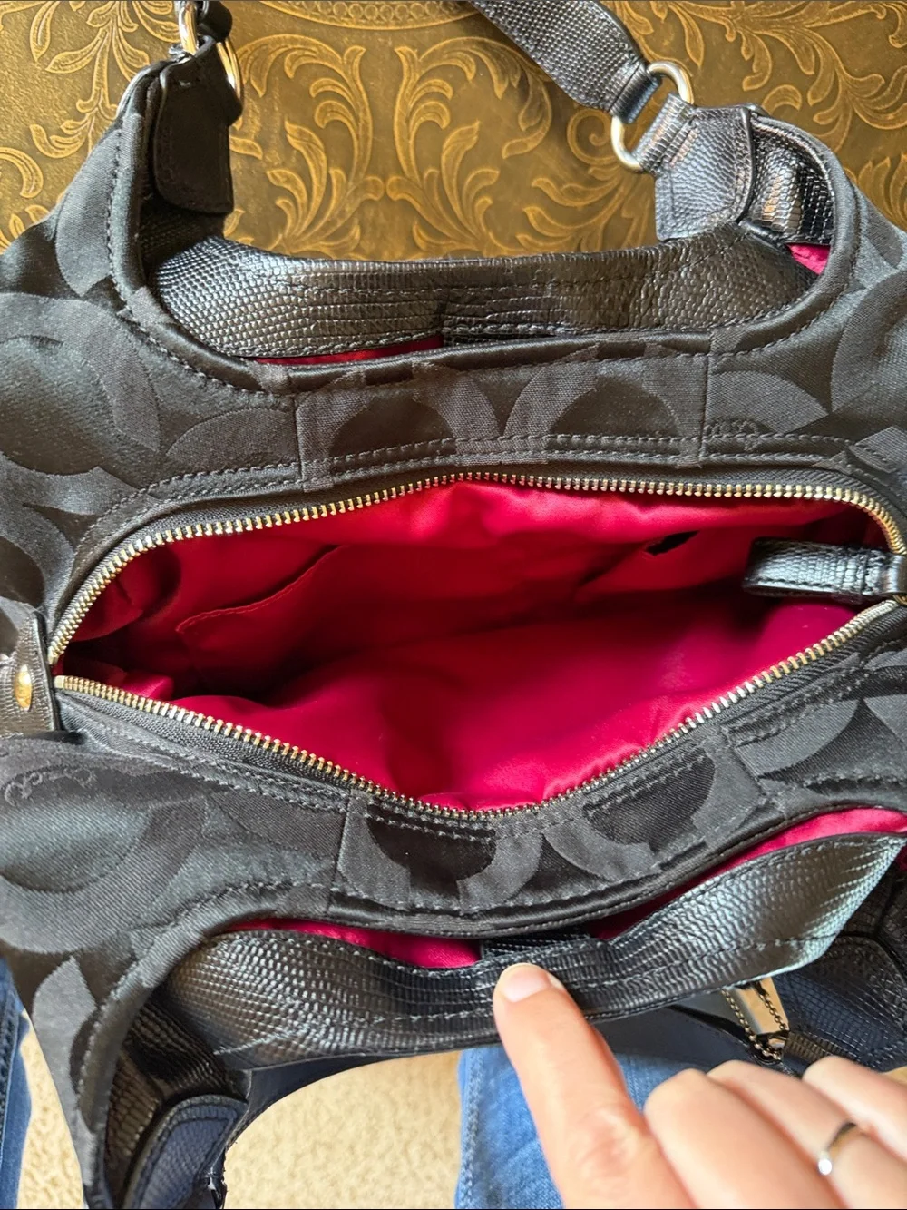 Coach Black Signature C Satin Hobo Bag
